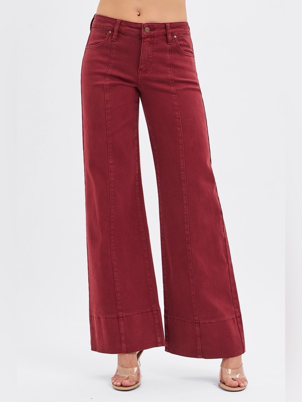 Wide Leg High-Rise Pants in Deep Wine
